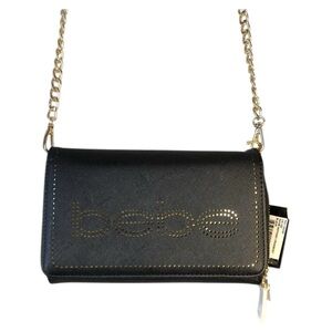 bebe Naomi Saffiano Crossbody Bag in Black with Gold Hardware NWT